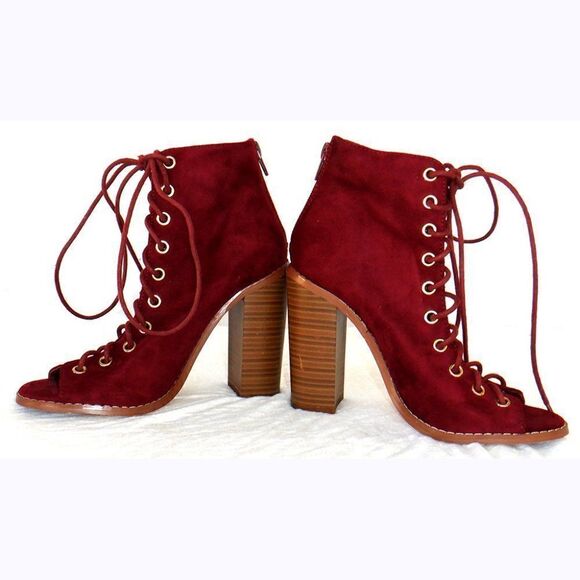 Cranberry red Gladiator peep toes chunky heels - Picture 5 of 6